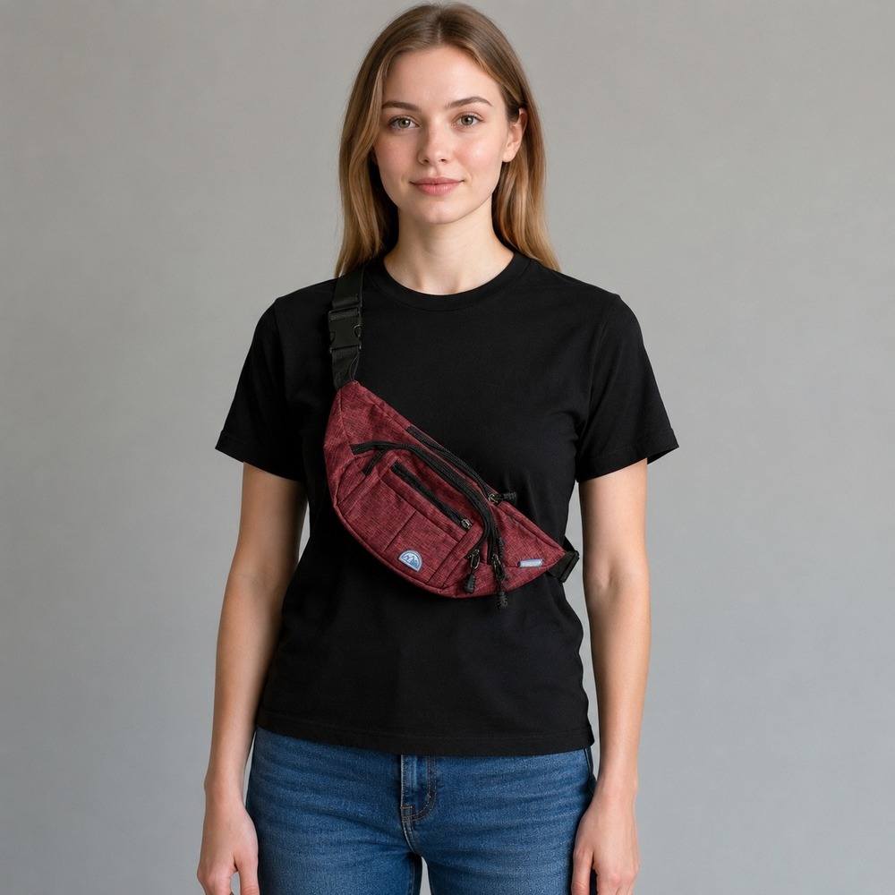 Gold Coast Outdoors Burgundy Waist Pack Fanny Pack Crossbody Travel Hiking Bag - Picture 2 of 9